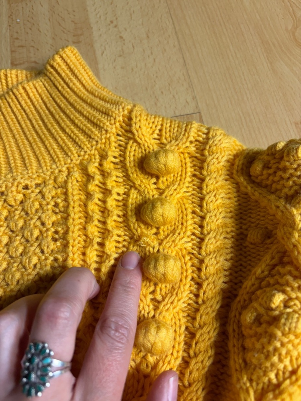 Sezane Amaury Cableknit Bobble Mustard Yellow High Neck Sweater Wool Blend - Picture 12 of 14